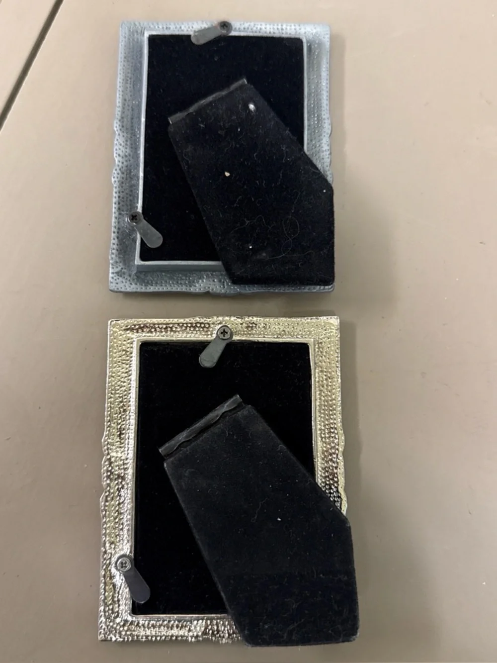 Two Silver Tone Vintage Victorian Style 2” x 3” Photo Frames w/ Rhinestones NOS